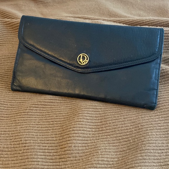 Christian Dior Black Leather Wallet - Vintage - Good Condition - Picture 1 of 11
